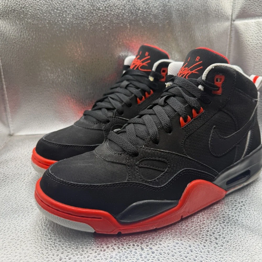Size 5.5Y Nike Air Fight 13 Retro Black Red Kids Lace‎ Up Sneakers 580493-003